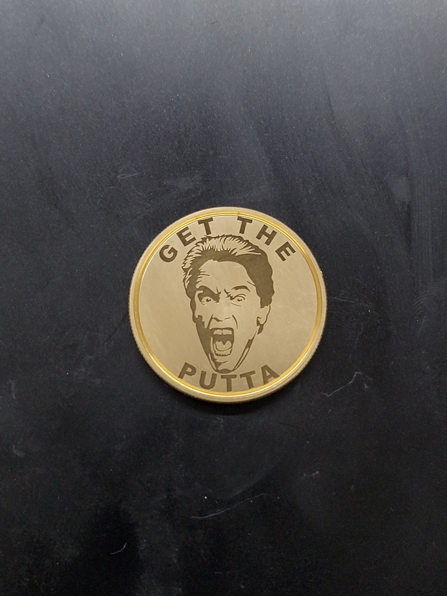 The Schwarzenegger - Laser Engraved CNC Machined Solid Brass Golf Ball Marker - River Valley Laser Works