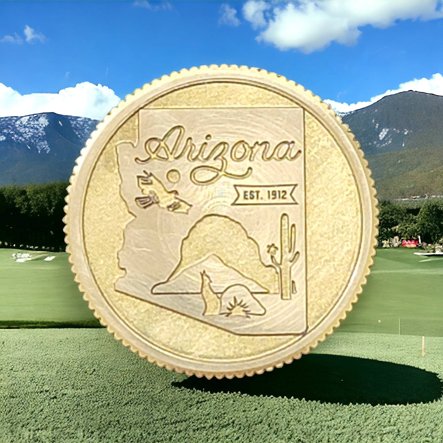 State Outline CNC Machined Laser Engraved Solid Brass Golf Ball Marker - River Valley Laser Works