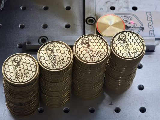Jesus Saw That Solid Brass CNC Machined Laser Engraved Golf Ball Marker- Non-Deep Engraved - River Valley Laser Works