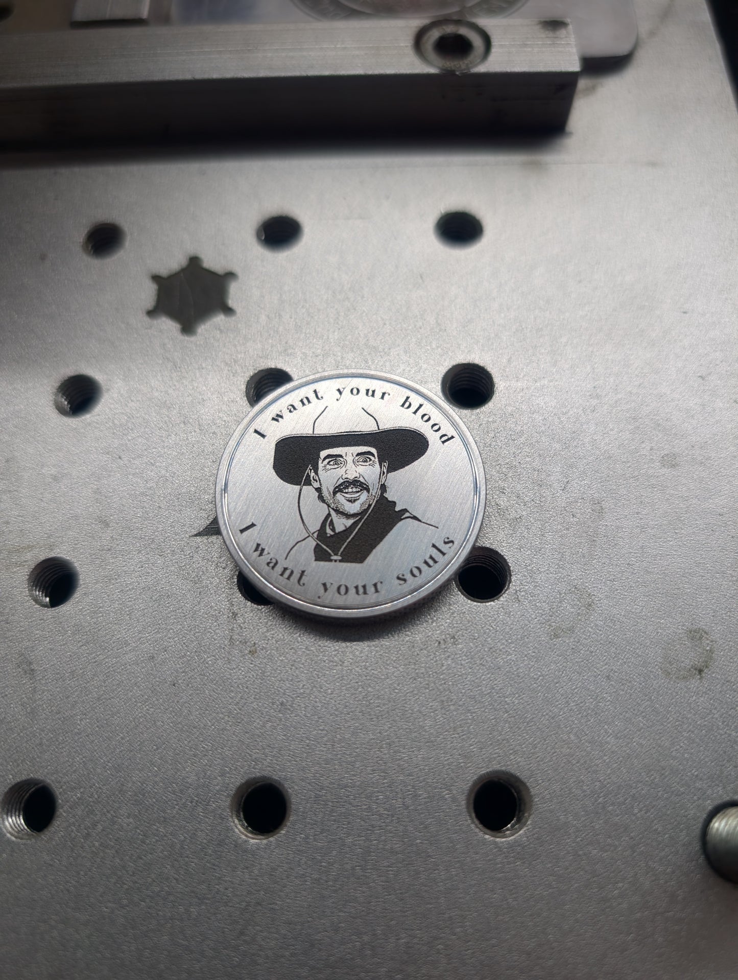 Johnny Ringo- I Want Your Blood- CNC Machined Laser Engraved Billet Aluminum Golf Ball Marker