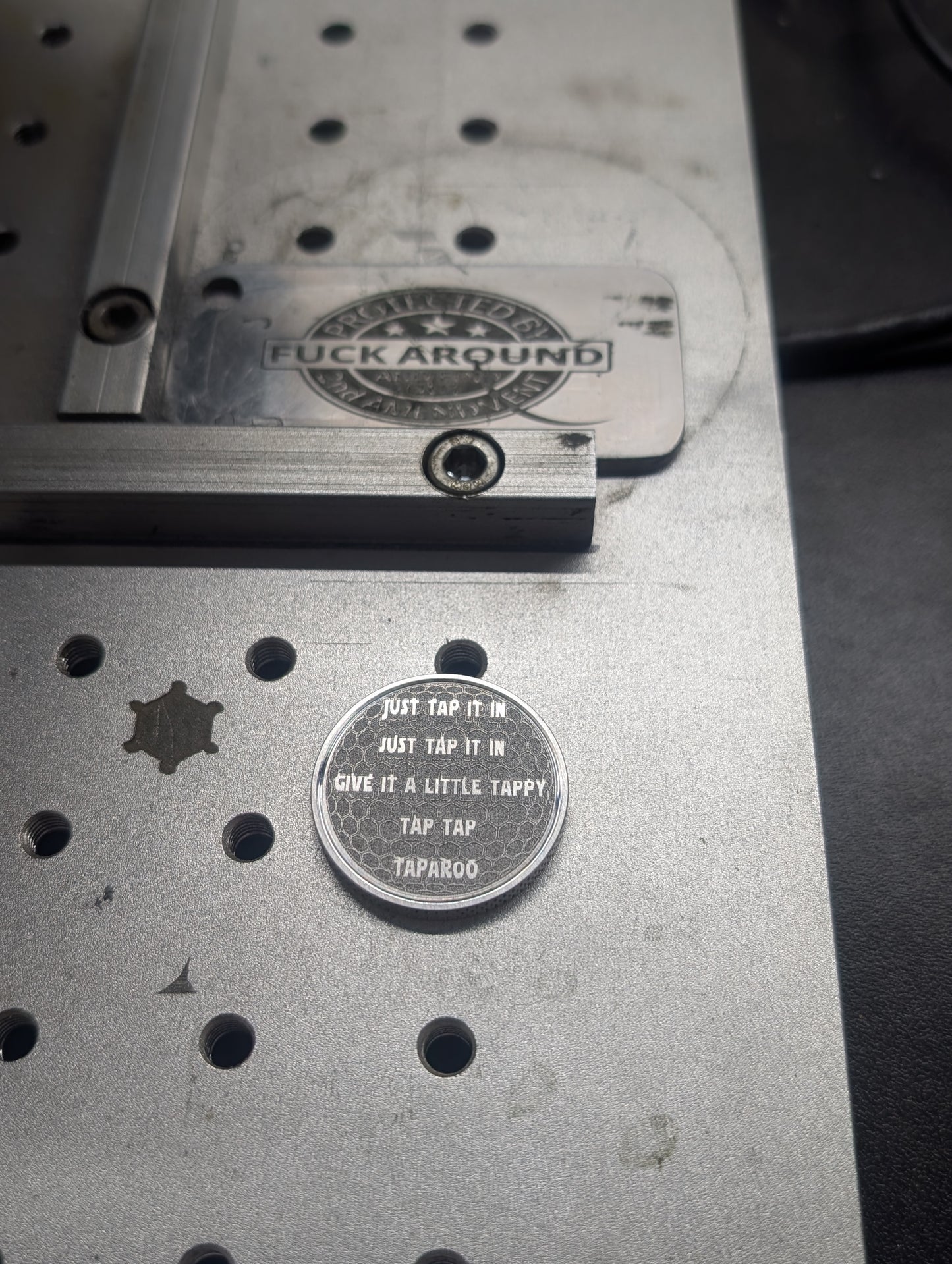 The Happy- Just Tap It In CNC Machined Laser Engraved Billet Aluminum Golf Ball Marker