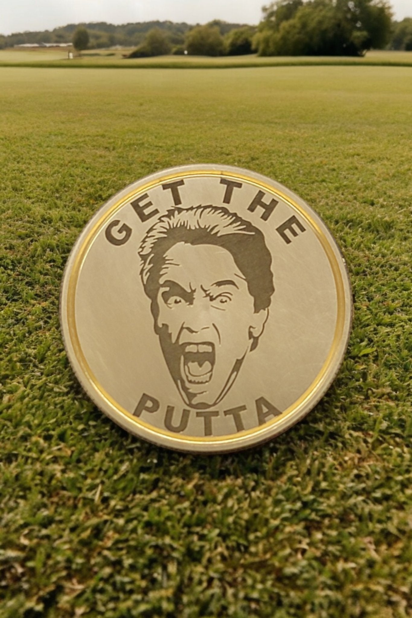 The Schwarzenegger - Laser Engraved CNC Machined Solid Brass Golf Ball Marker - River Valley Laser Works