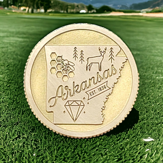 State Outline CNC Machined Laser Engraved Solid Brass Golf Ball Marker - River Valley Laser Works