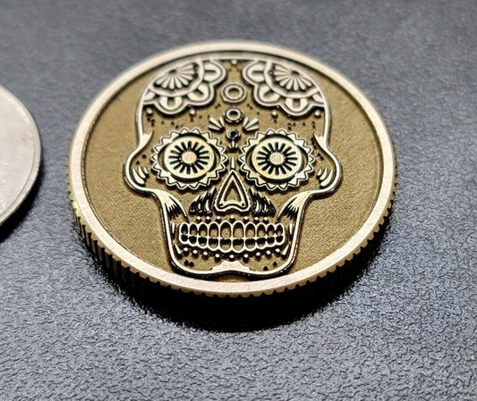 Sugar Skull Day of the Dead CNC Machined Laser Engraved Solid Brass Golf Ball Marker - River Valley Laser Works